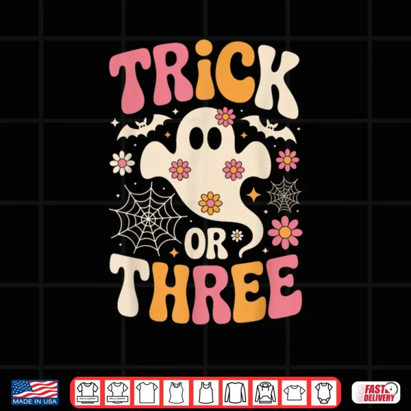 Design Trick Or Three 3 Years Old Birthday Groovy Ghost Halloween Shirt