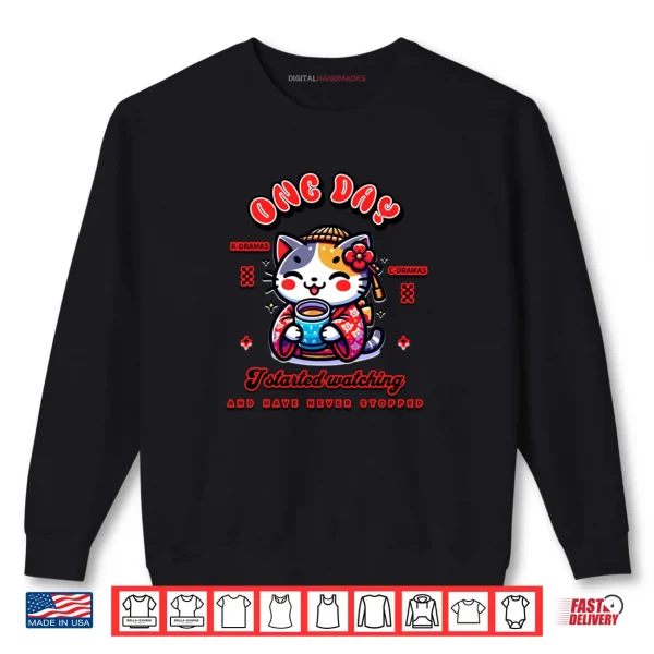 Sweatshirt Cat Watching K Dramas and C Dramas Cute Shirt