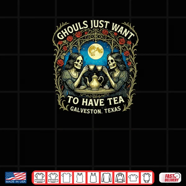 Design Victorian Ghostly Skeleton Ladies Drinking Tea Halloween Shirt
