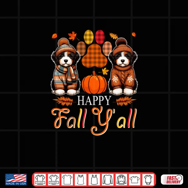 Design Fall Yall Thanksgiving Autumn Two Cute Bernedoodles Owner Shirt