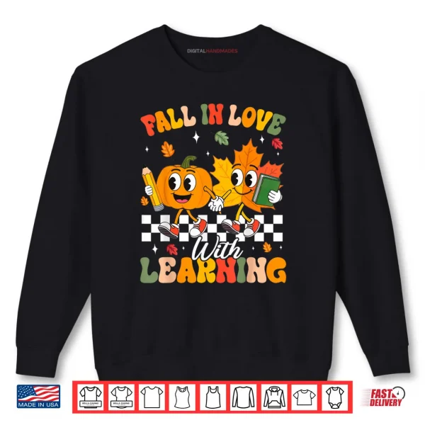 Sweatshirt Retro Fall in Love with Learning Autumn Leaf Pumpkin Teacher Shirt