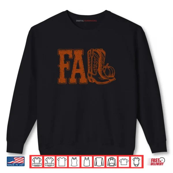 Sweatshirt Western Cowboy Thanksgiving Fall Boots Pumpkin Cowgirl Shirt