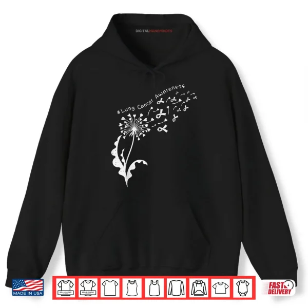 Hoodie Dandelion Lung Cancer Awareness White Ribbon Support Shirt