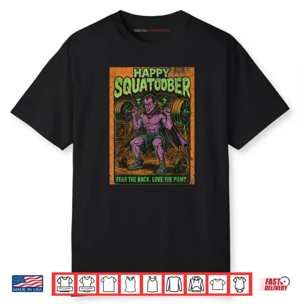 Happy Squatober Leg Day Challenge Vintage Halloween Monster Shirt