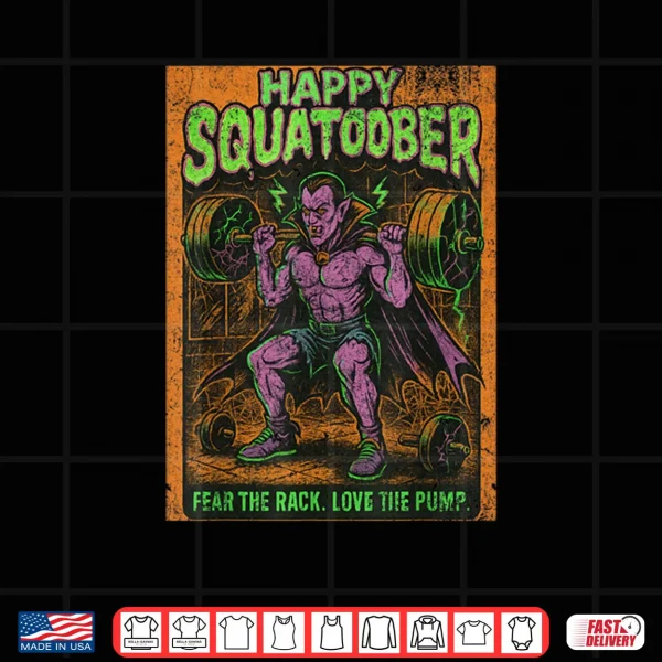 Design Happy Squatober Leg Day Challenge Vintage Halloween Monster Shirt