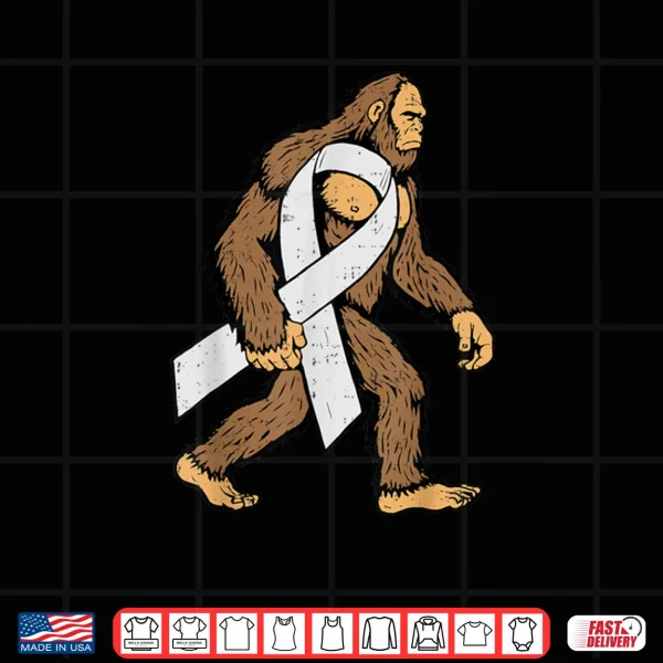 Design Lung Cancer Awareness Bigfoot White Ribbon Support Shirt