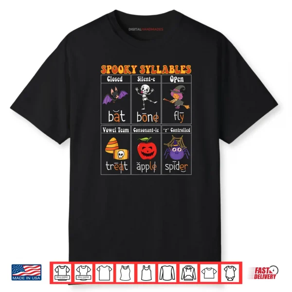 Spooky Syllables Teacher Halloween Educational Kids Shirt