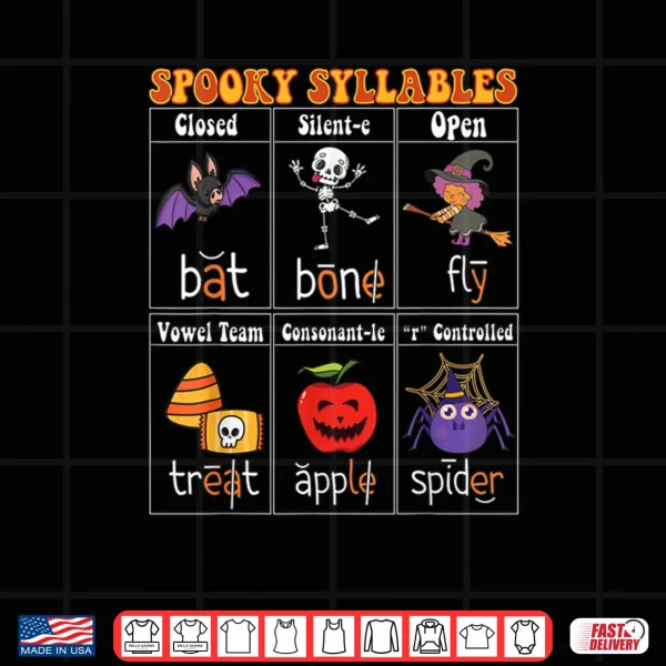 Design Spooky Syllables Teacher Halloween Educational Kids Shirt
