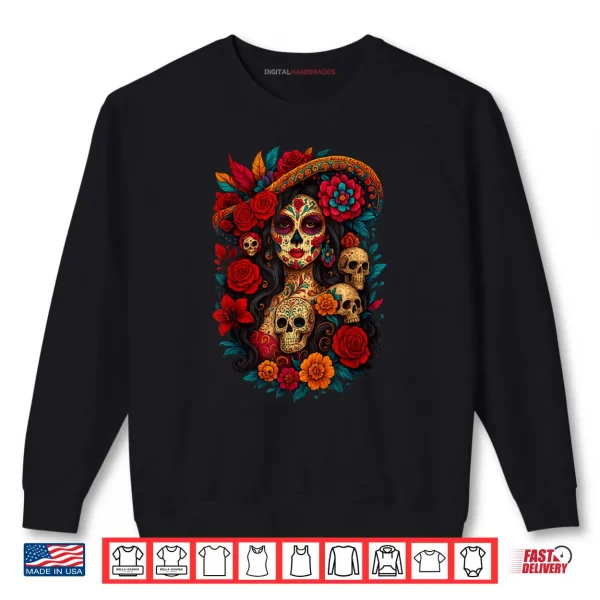 Sweatshirt Dia De Los Muertos Mexican Day of The Dead Floral Women Shirt