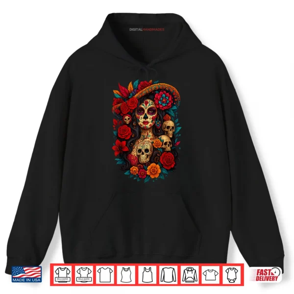 Hoodie Dia De Los Muertos Mexican Day of The Dead Floral Women Shirt