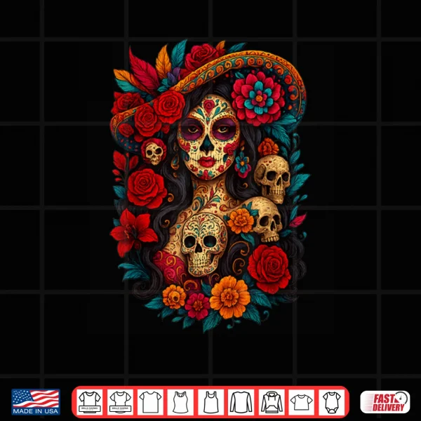 Design Dia De Los Muertos Mexican Day of The Dead Floral Women Shirt