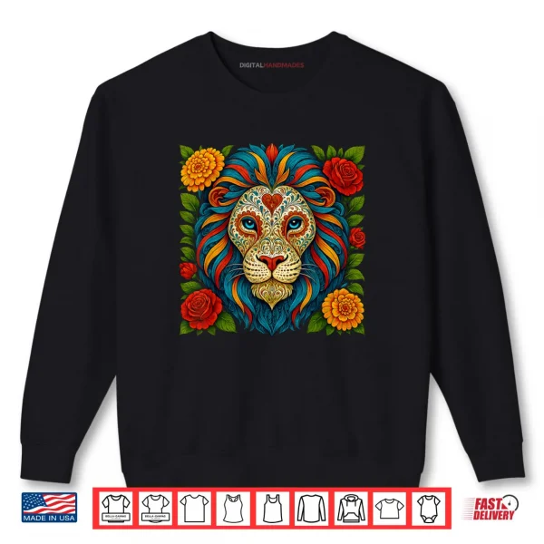 Sweatshirt Sugar Skull Lion Dia de Muertos Halloween Day of The Dead Shirt