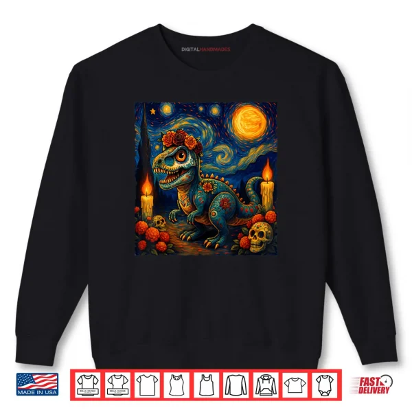 Sweatshirt Sugar Skull T Rex Dia de Muertos Halloween Day of The Dead Shirt