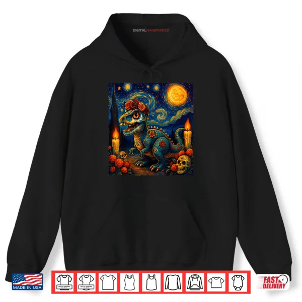 Hoodie Sugar Skull T Rex Dia de Muertos Halloween Day of The Dead Shirt