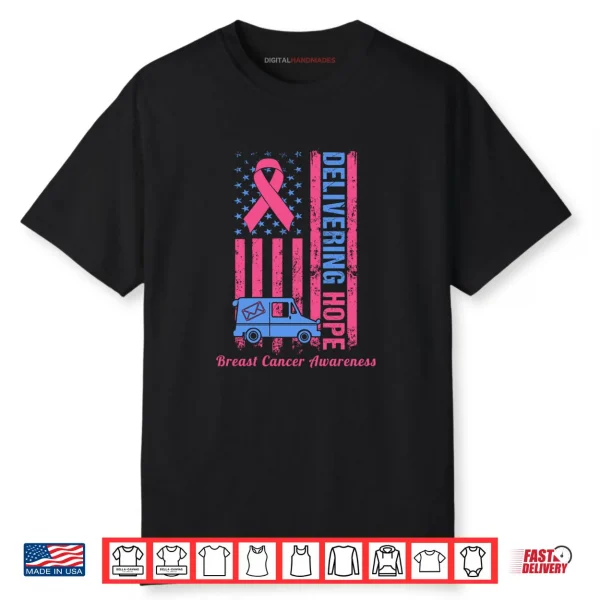 Postal Worker Breast Cancer Awareness US Flag Shirt