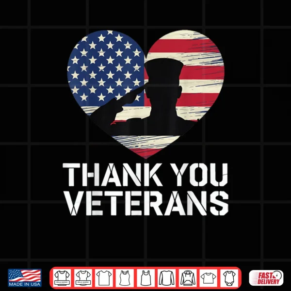 Design Thank You Veterans Day American Flag Heart Patriotic Hero Shirt 1