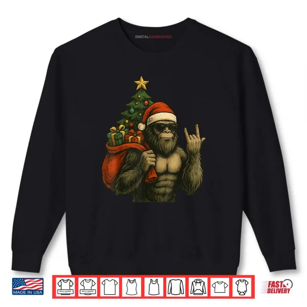 Sweatshirt Bigfoot Santa Christmas Tree Rock On Funny Xmas Sasquatch Shirt