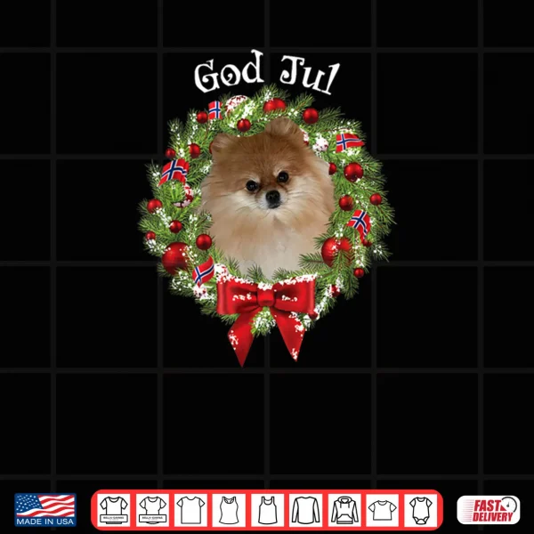 Design God Jul Norwegian Pomeranian Dog Christmas Wreath Shirt