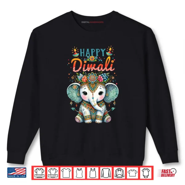 Sweatshirt Happy Diwali 2025 Diya Rangoli Lamp Elephant Vintage Floral Shirt