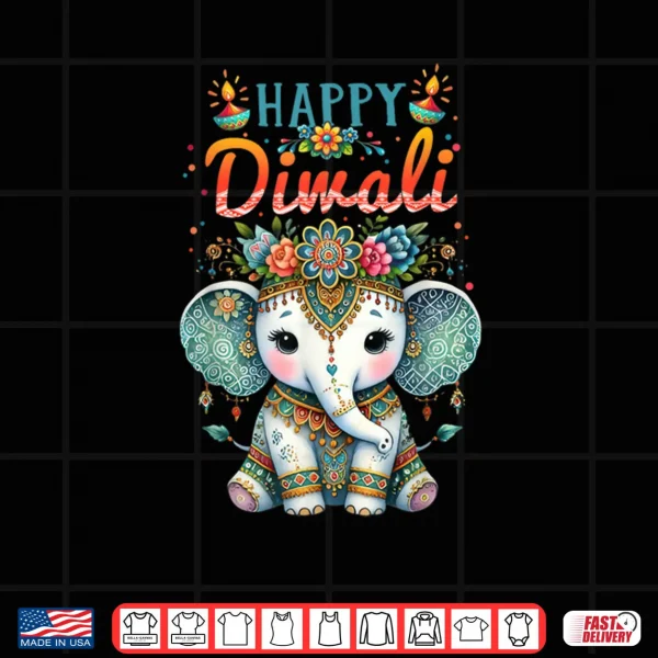 Design Happy Diwali 2025 Diya Rangoli Lamp Elephant Vintage Floral Shirt