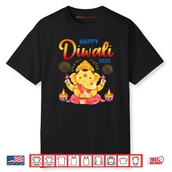 Happy Diwali 2025 Elephant Lamp Rangoli Diya Indian Family Shirt
