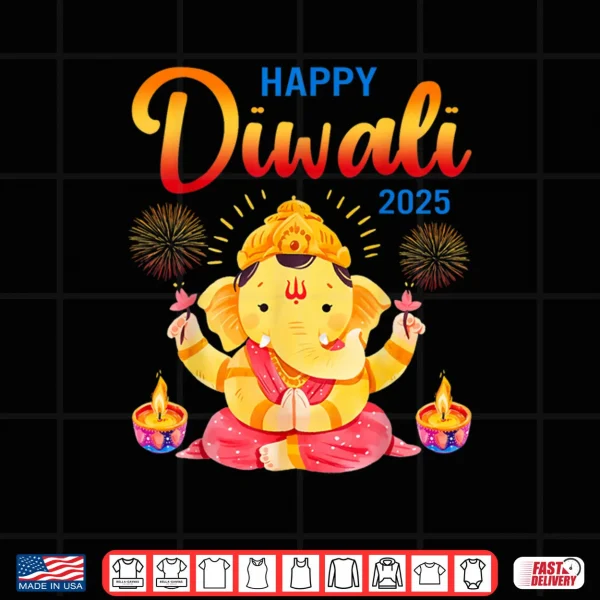Design Happy Diwali 2025 Elephant Lamp Rangoli Diya Indian Family Shirt