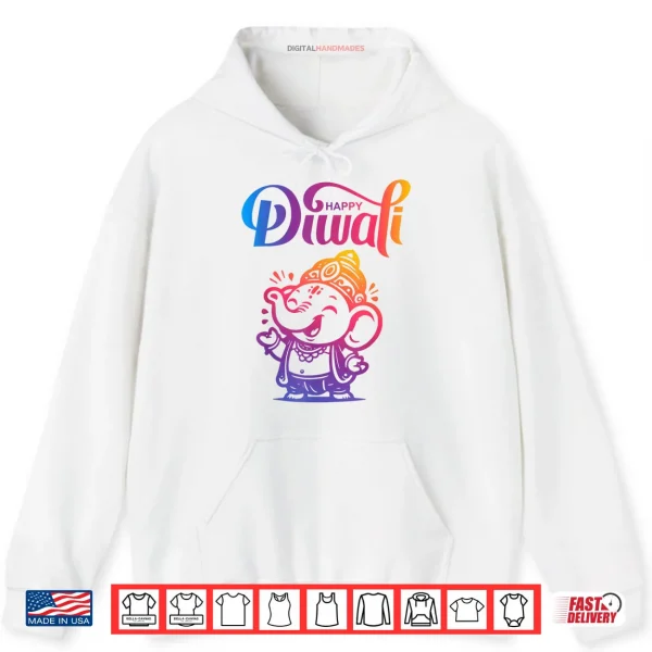 Hoodie Happy Diwali Deepavali Hindu Indian Festival of Lights Elephant Shirt