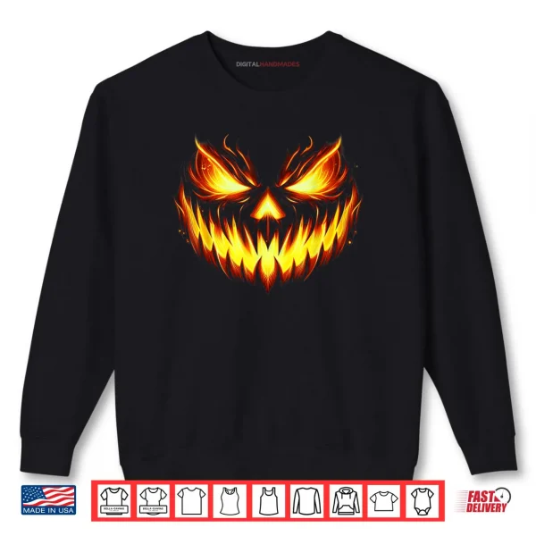 Sweatshirt Scary Jack O Lantern Carved Pumpkin Face Halloween Costume Shirt
