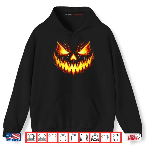 Hoodie Scary Jack O Lantern Carved Pumpkin Face Halloween Costume Shirt