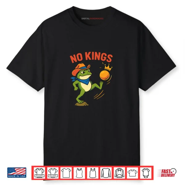 No Kings Portland Frog Kicking Protest Cartoon Shirt