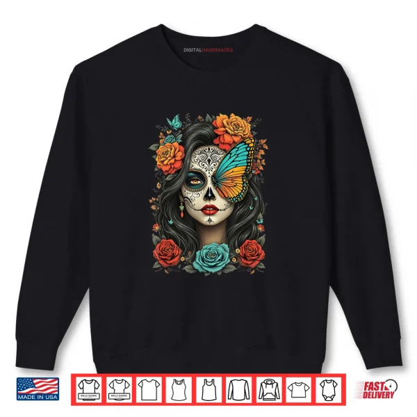 Sweatshirt Floral Sugar Skull Day of The Dead Dia de Los Muertos Shirt