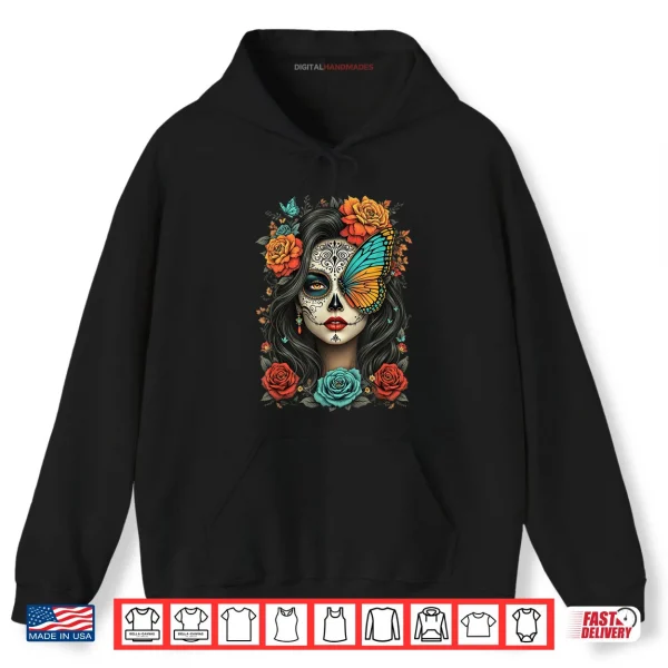 Hoodie Floral Sugar Skull Day of The Dead Dia de Los Muertos Shirt