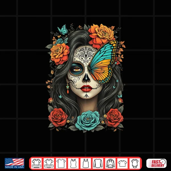 Design Floral Sugar Skull Day of The Dead Dia de Los Muertos Shirt