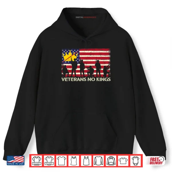 Hoodie Veterans No Kings Vintage America Flag Veterans Shirt