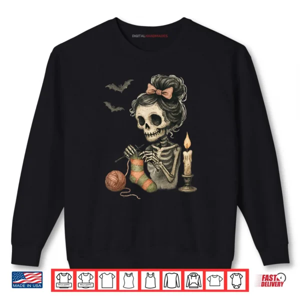 Sweatshirt Cute Skeleton Knitting Crochet Yarn Halloween Shirt