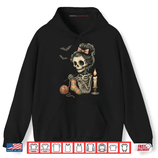Hoodie Cute Skeleton Knitting Crochet Yarn Halloween Shirt