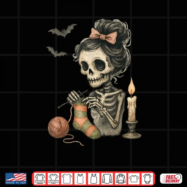 Design Cute Skeleton Knitting Crochet Yarn Halloween Shirt