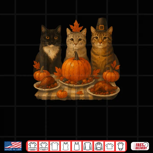Design Cats Dinner Feast Pumpkin Turkey Thanksgiving Party Shirt