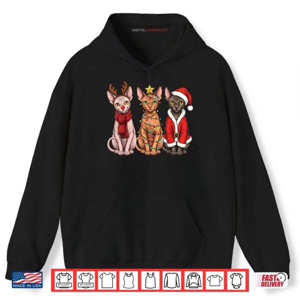 Hoodie Christmas Sphynx Cat Santa Reindeer Shirt