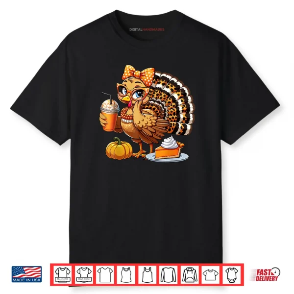 Cute Turkey Drinking Coffee Thanksgiving Womens Turkey Day Shirt