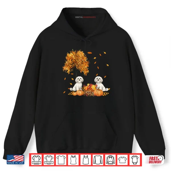 Hoodie Maltese Autumn Leaf Fall Dog Lover Halloween Thanksgiving Shirt
