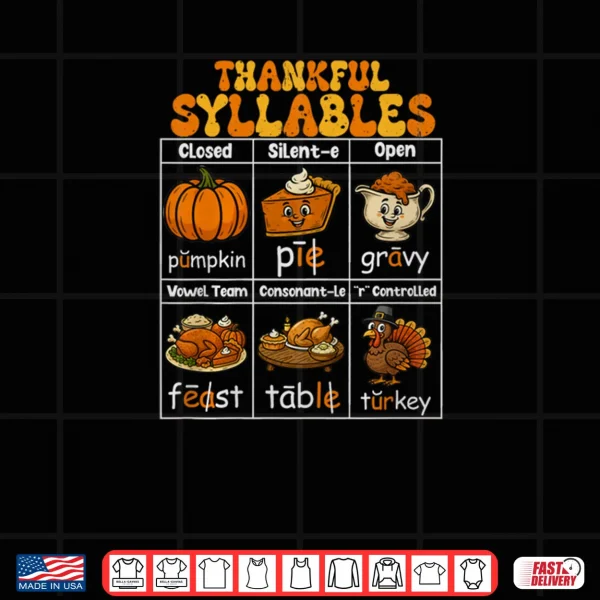 Design Thankful Syllables Teacher Thanksgiving Educational Shirt