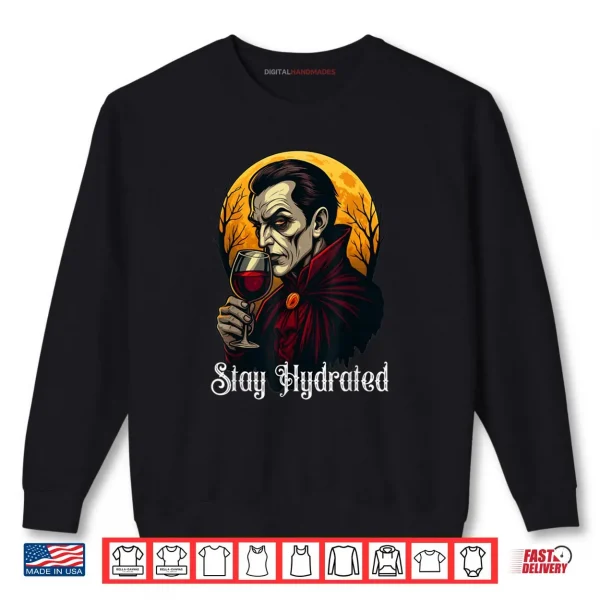 Sweatshirt Stay Hydrated Vampire Dracula Glass of Blood Halloween Shirt