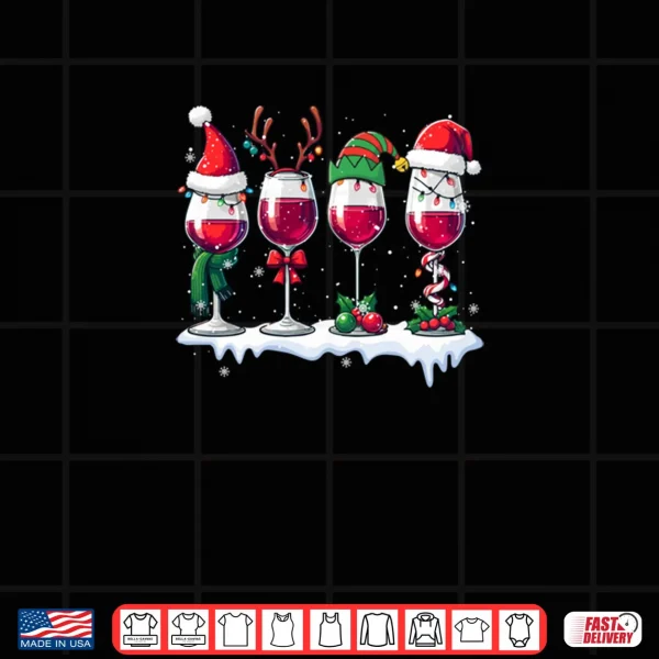 Three Santa Elf Reindeer Wine Glasses Christmas Drinker Shirt 3 Design Three Santa Elf Reindeer Wine Glasses Christmas Drinker Shirt