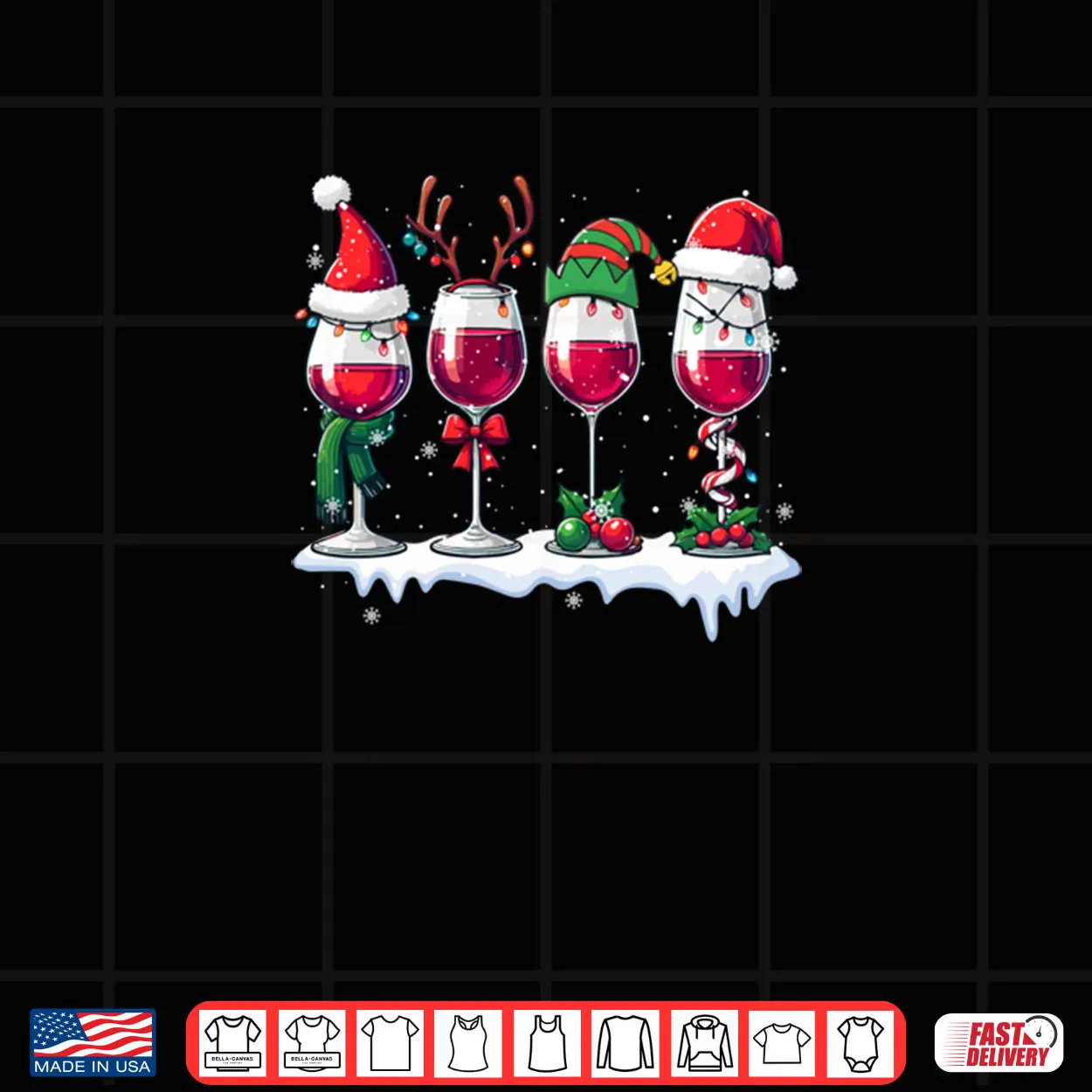 Three Santa Elf Reindeer Wine Glasses Christmas Drinker Shirt Three Santa Elf Reindeer Wine Glasses Christmas Drinker Shirt