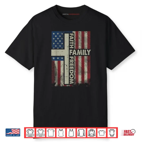 Faith US Flag Christian Religious God Jesus Shirt