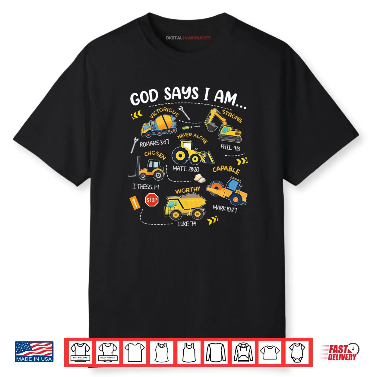 God Says I Am Christian Bible Verses Boys Construction Truck Shirt God Says I Am Christian Bible Verses Boys Construction Truck Shirt