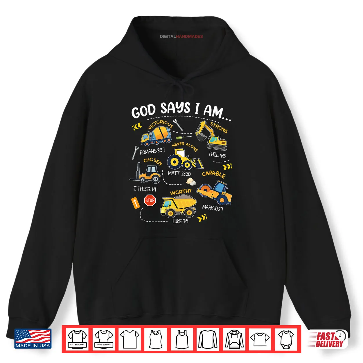 God Says I Am Christian Bible Verses Boys Construction Truck Shirt God Says I Am Christian Bible Verses Boys Construction Truck Shirt