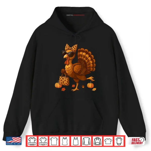 Hoodie Leopard Turkey with Sunglasses Funny Thanksgiving Shirt