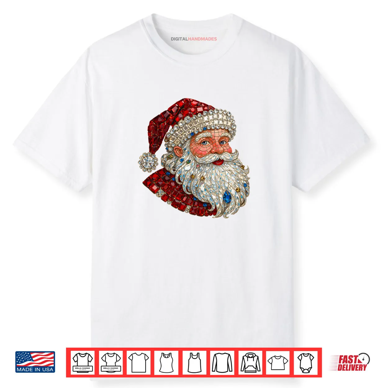 Jeweled Glam Santa Sparkle Christmas Shirt Jeweled Glam Santa Sparkle Christmas Shirt